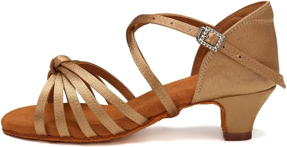 HIPPOSEUS Women's Professional Latin Dance Practice Shoes Open Toe Salsa and Bachata Dancing Shoes Kitten Heel