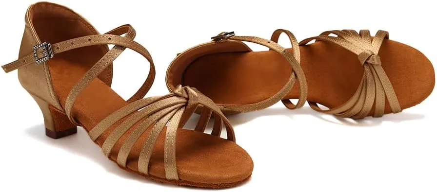HIPPOSEUS Women's Professional Latin Dance Practice Shoes Open Toe Salsa and Bachata Dancing Shoes Kitten Heel