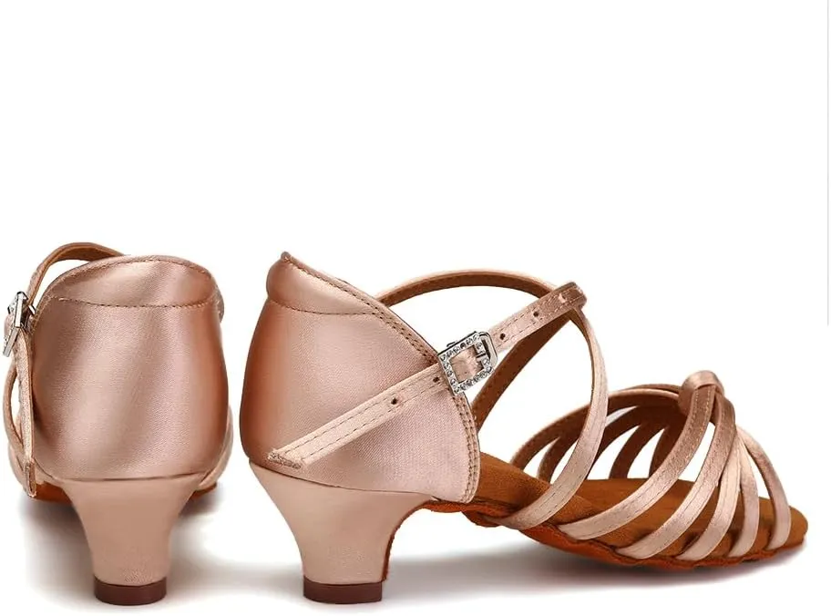 HIPPOSEUS Women's Professional Latin Dance Practice Shoes Open Toe Salsa and Bachata Dancing Shoes Kitten Heel