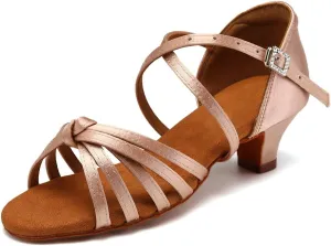 HIPPOSEUS Women's Professional Latin Dance Practice Shoes Open Toe Salsa and Bachata Dancing Shoes Kitten Heel