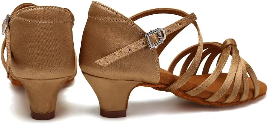 HIPPOSEUS Women's Professional Latin Dance Practice Shoes Open Toe Salsa and Bachata Dancing Shoes Kitten Heel