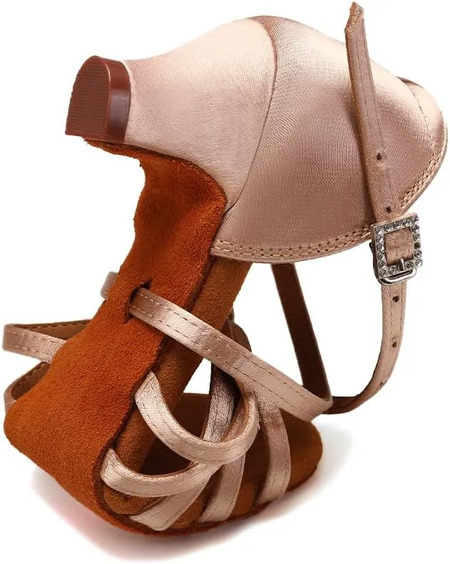 HIPPOSEUS Women's Professional Latin Dance Practice Shoes Open Toe Salsa and Bachata Dancing Shoes Kitten Heel