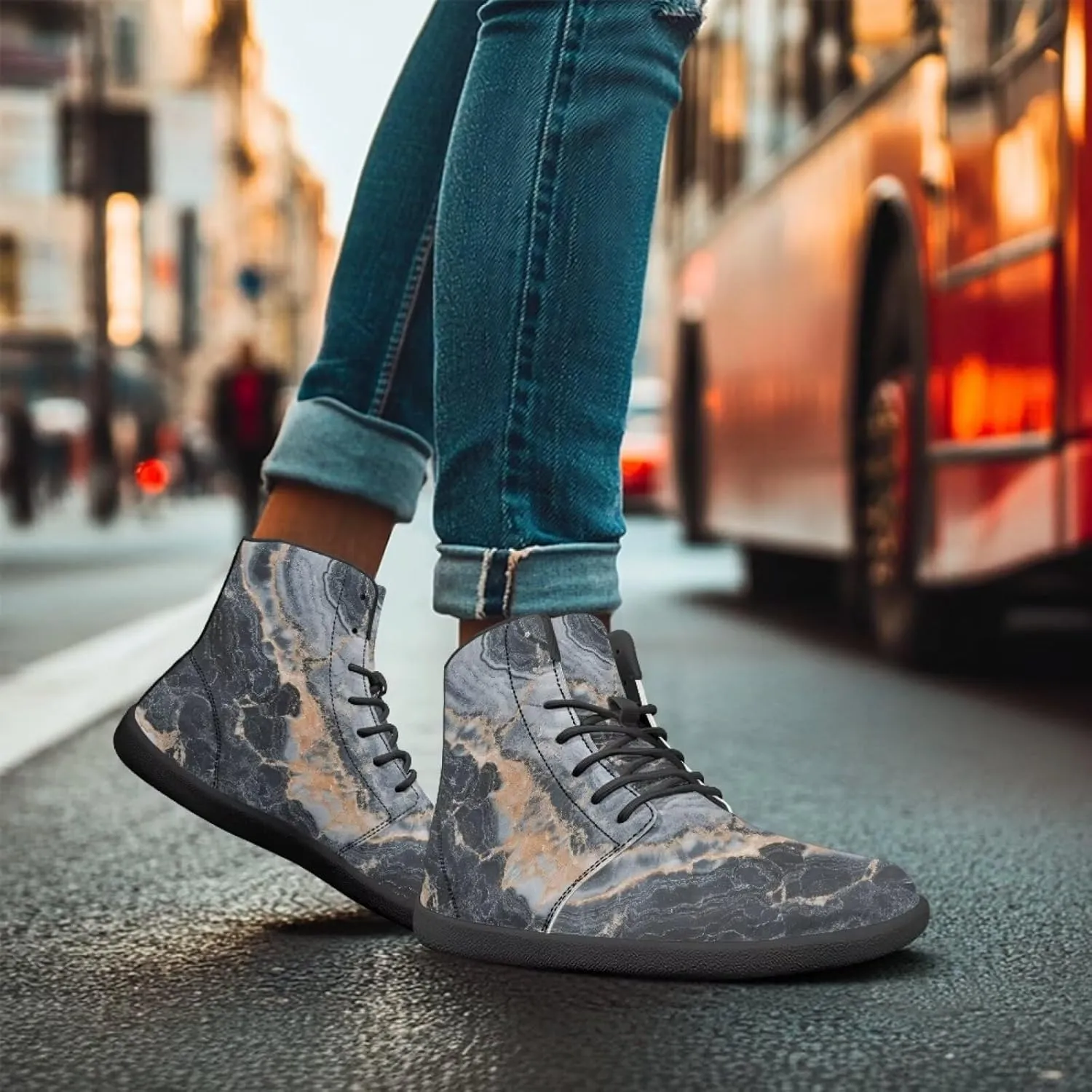 Howilath Marble Print High Top Sneakers for Men Wide Toe Barefoot Shoes Waterproof Running Cross Training Shoe
