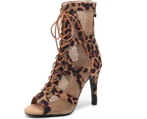 HROYL Open Toe Dance Boots Women Latin Salsa Ballroom Lace-up Ankle Dance Shoes,Model DS-K100