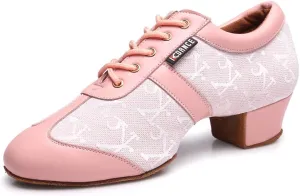 HROYL Women & Girls Lace-up Closed Toe Latin Salsa Practice Ballroom Dance Teacher Shoes