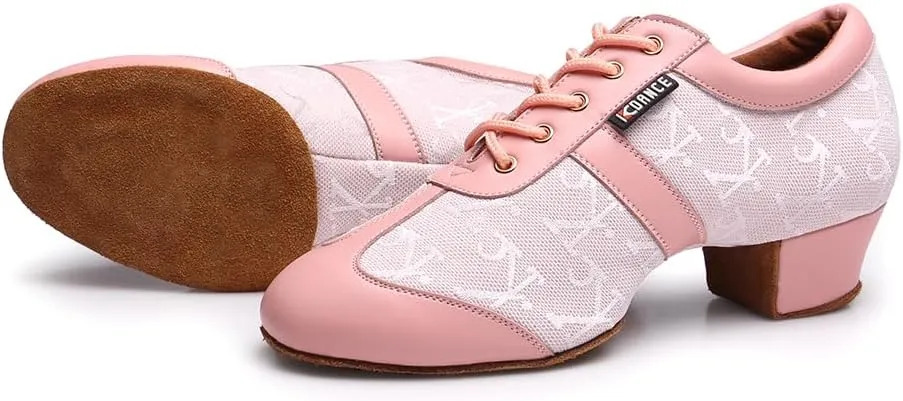 HROYL Women & Girls Lace-up Closed Toe Latin Salsa Practice Ballroom Dance Teacher Shoes