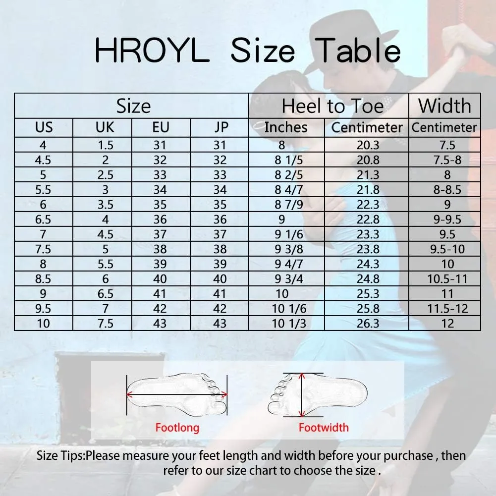 HROYL Women Rhinestone Ballroom Dance Shoes Latin Salsa Practice Performance Dance Shoes YCL380