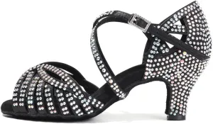 HROYL Women Rhinestone Ballroom Dance Shoes Latin Salsa Practice Performance Dance Shoes YCL380