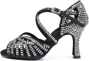 HROYL Women Rhinestone Ballroom Dance Shoes Latin Salsa Practice Performance Dance Shoes YCL380