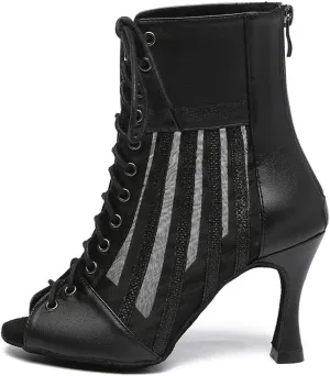 HROYL Women's Mesh Customized Heel Dance Boots Lace-up Latin Salsa Jazz Ballroom Dance Shoes,Model YCL572