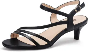 IDIFU Women's Dressy Strappy 2 Inch Low Kitten Heel Open Toe Sandals Dress Shoes for Woman Lady in Bridal Dance Evening