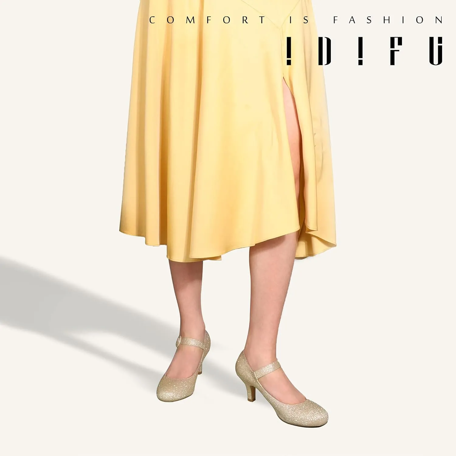 IDIFU Women's Jessy Dress Mary Jane Shoes Low Kitten Heels Closed Round Toe Office Work Wedding Pumps
