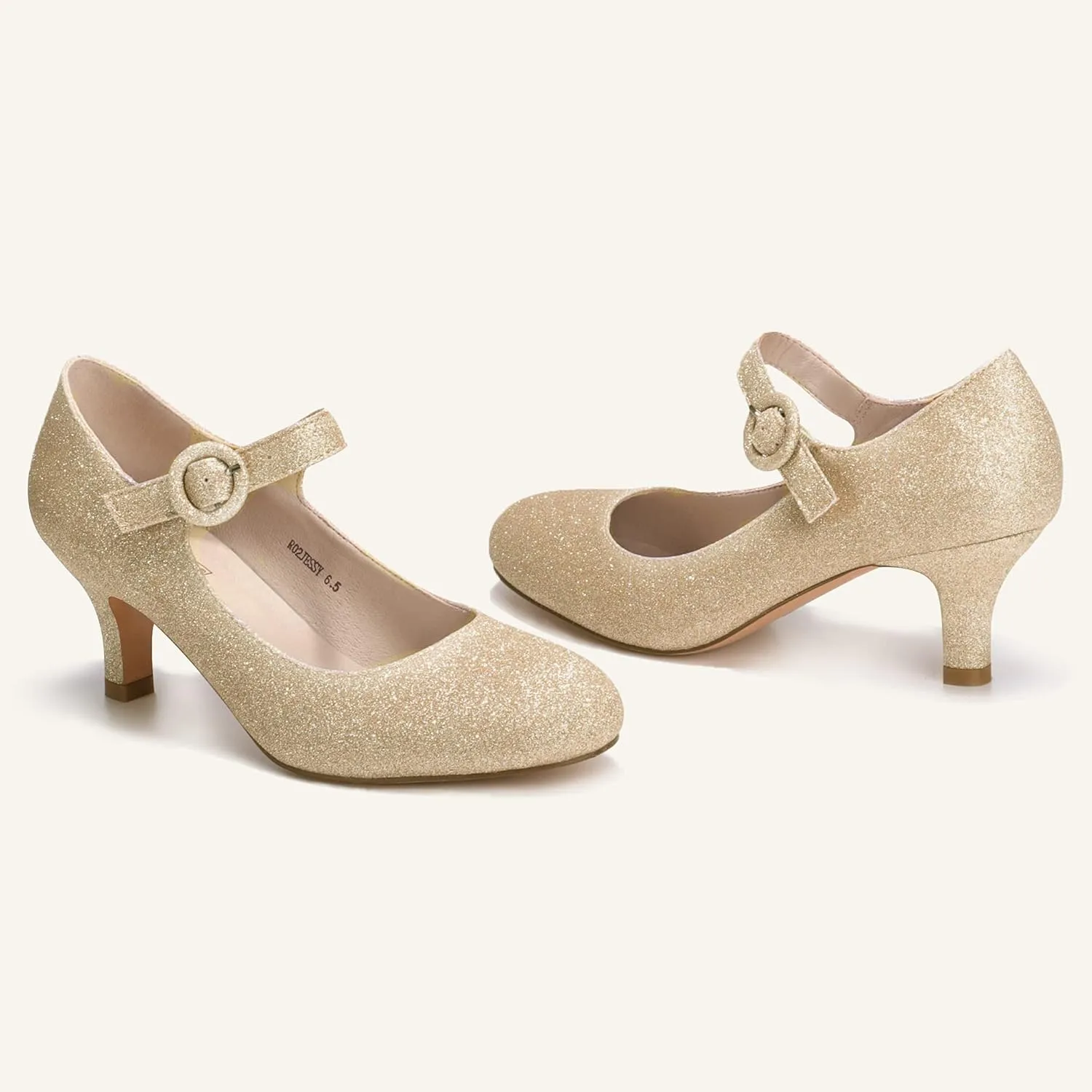 IDIFU Women's Jessy Dress Mary Jane Shoes Low Kitten Heels Closed Round Toe Office Work Wedding Pumps