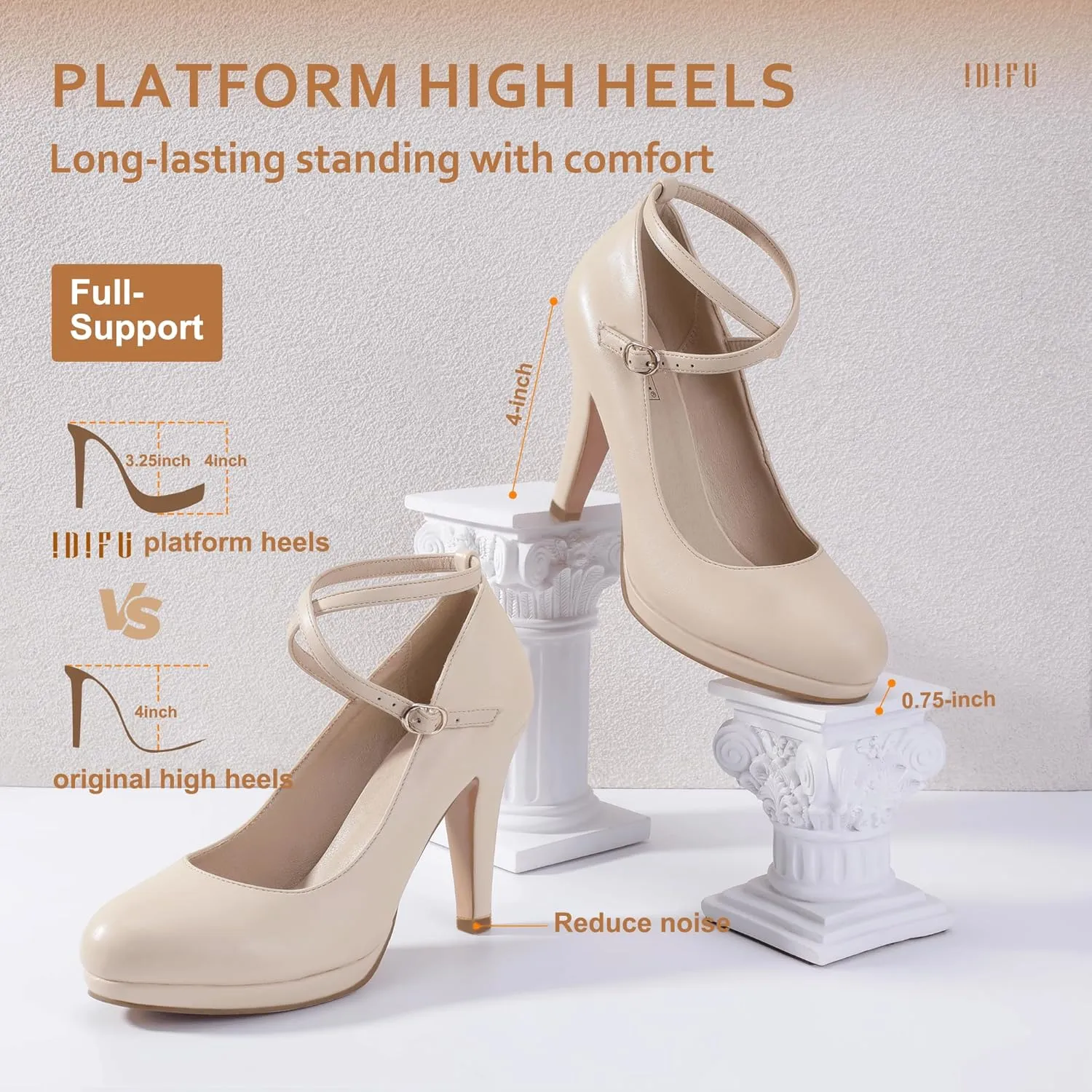 IDIFU Women's Tracy Platform High Heels Closed Toe Pumps Strappy Cross Ankle Strap Shoes for Casual Work Wedding