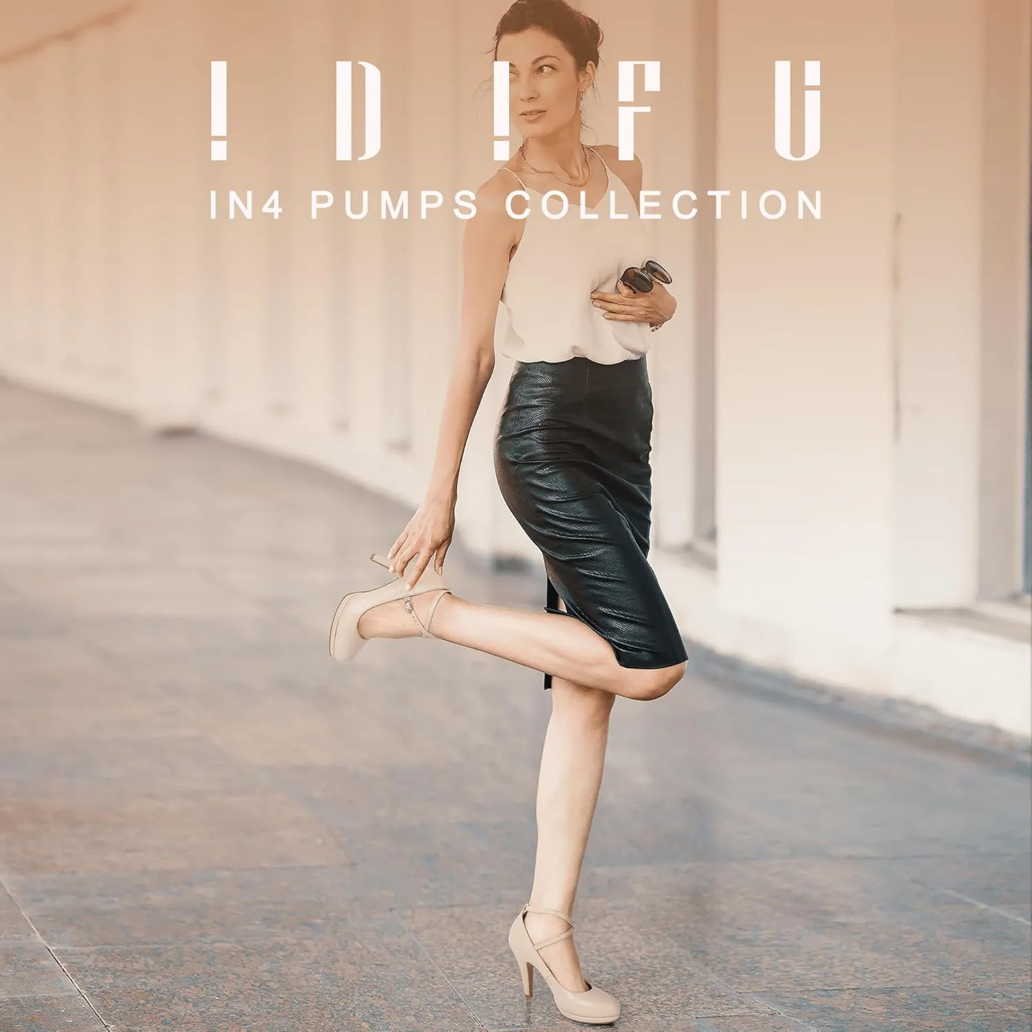 IDIFU Women's Tracy Platform High Heels Closed Toe Pumps Strappy Cross Ankle Strap Shoes for Casual Work Wedding