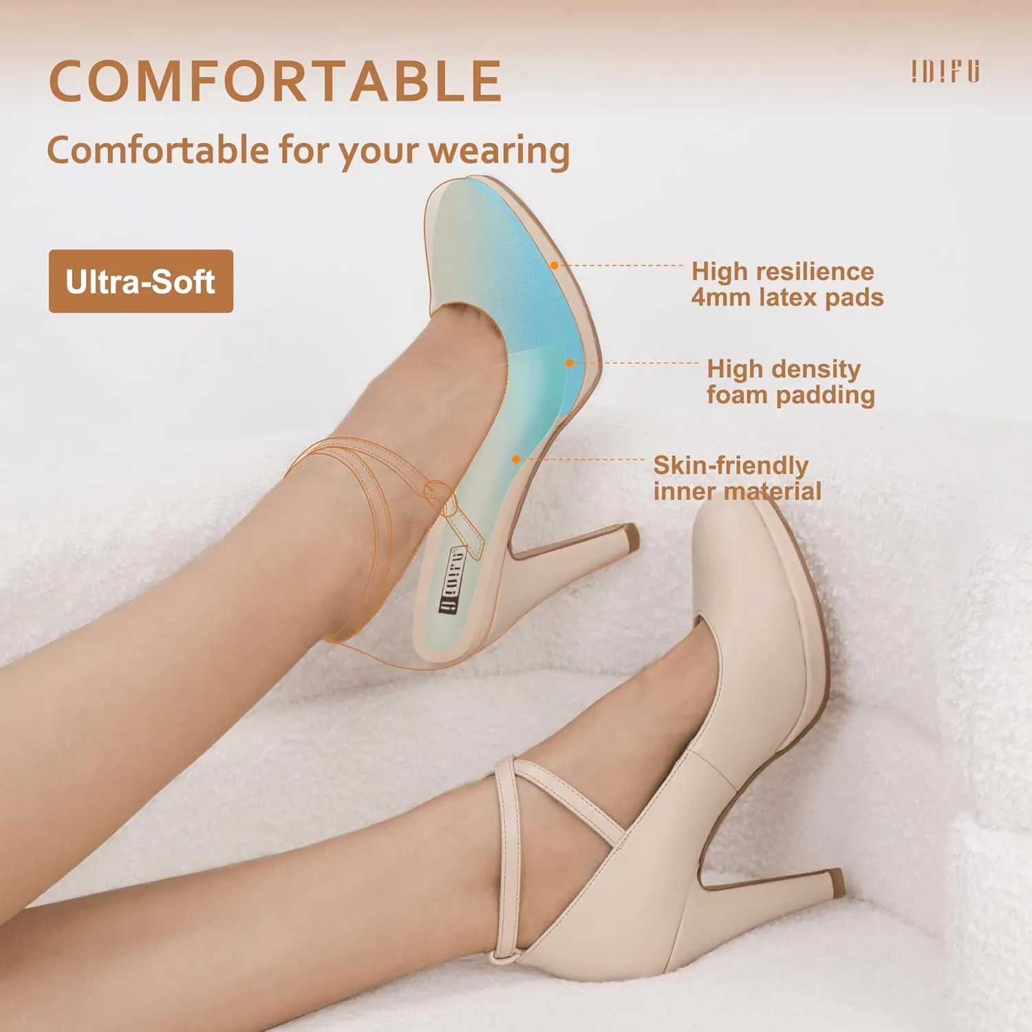 IDIFU Women's Tracy Platform High Heels Closed Toe Pumps Strappy Cross Ankle Strap Shoes for Casual Work Wedding
