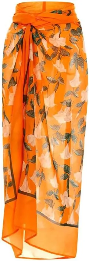 IDOPIP Women's One Piece Swimsuit with Beach Cover up Wrap Skirt Sarong Halter Floral Print Bikini Set Two Piece Bathing Suit