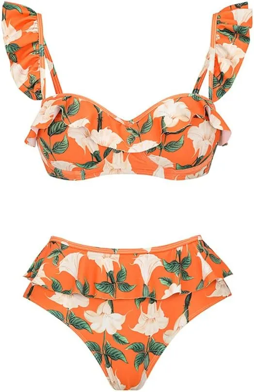 IDOPIP Women's One Piece Swimsuit with Beach Cover up Wrap Skirt Sarong Halter Floral Print Bikini Set Two Piece Bathing Suit
