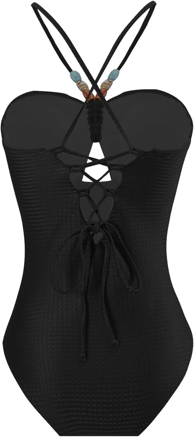 IDOPIP Women's One Piece Swimsuit with Beach Cover up Wrap Skirt Sarong Halter Floral Print Bikini Set Two Piece Bathing Suit