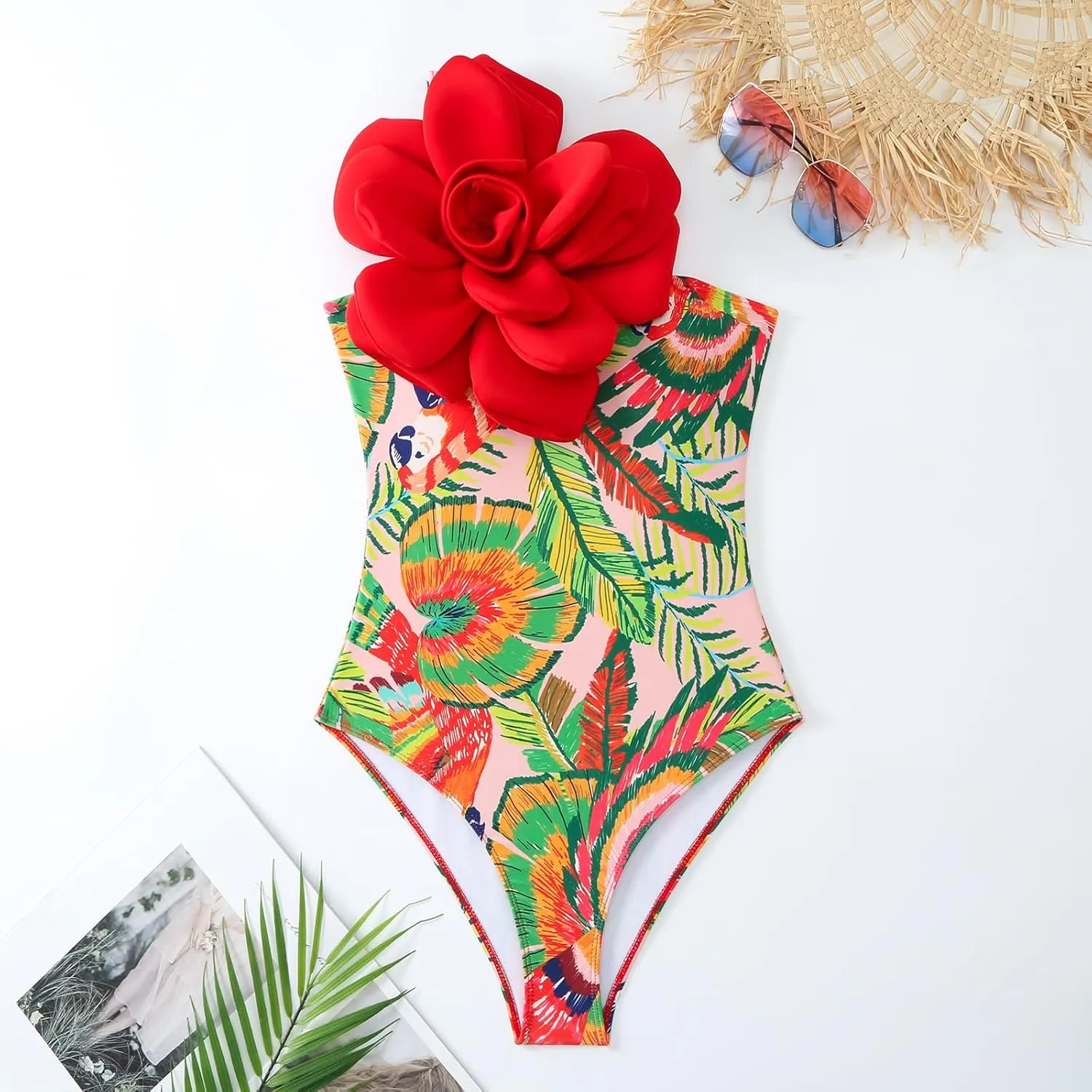 IDOPIP Women's One Piece Swimsuit with Beach Cover up Wrap Skirt Sarong Retro Floral Print Bikini Set Two Piece Bathing Suits