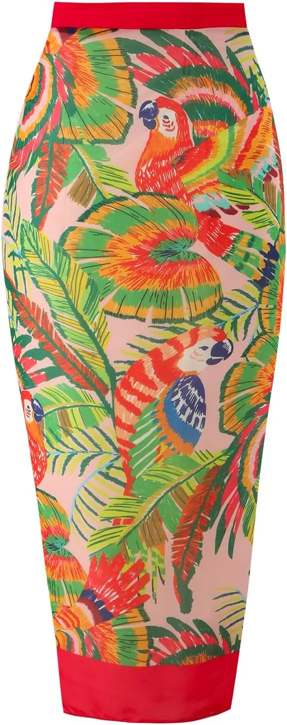 IDOPIP Women's One Piece Swimsuit with Beach Cover up Wrap Skirt Sarong Retro Floral Print Bikini Set Two Piece Bathing Suits