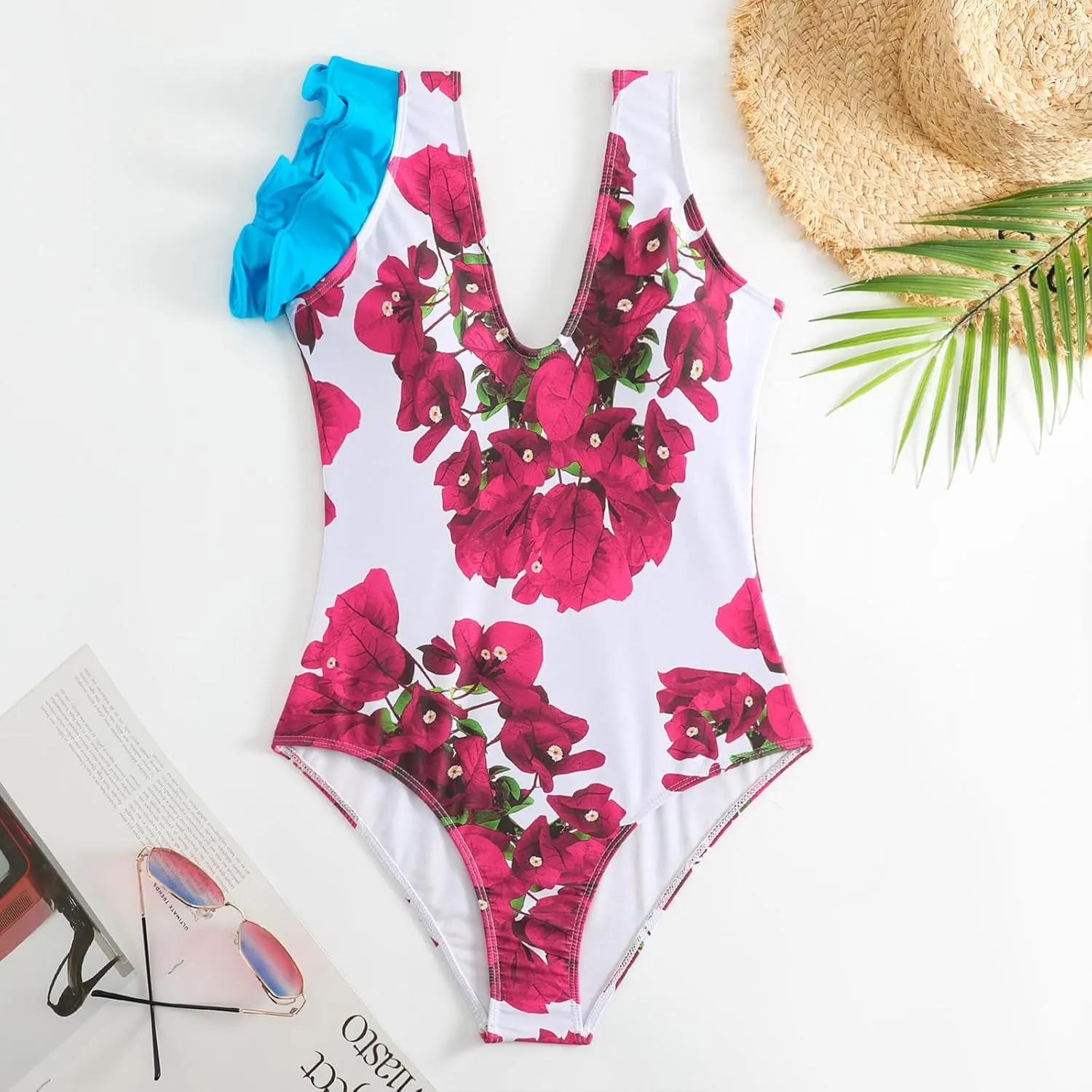 IDOPIP Women's One Piece Swimsuit with Beach Cover up Wrap Skirt Sarong Retro Floral Print Bikini Set Two Piece Bathing Suits