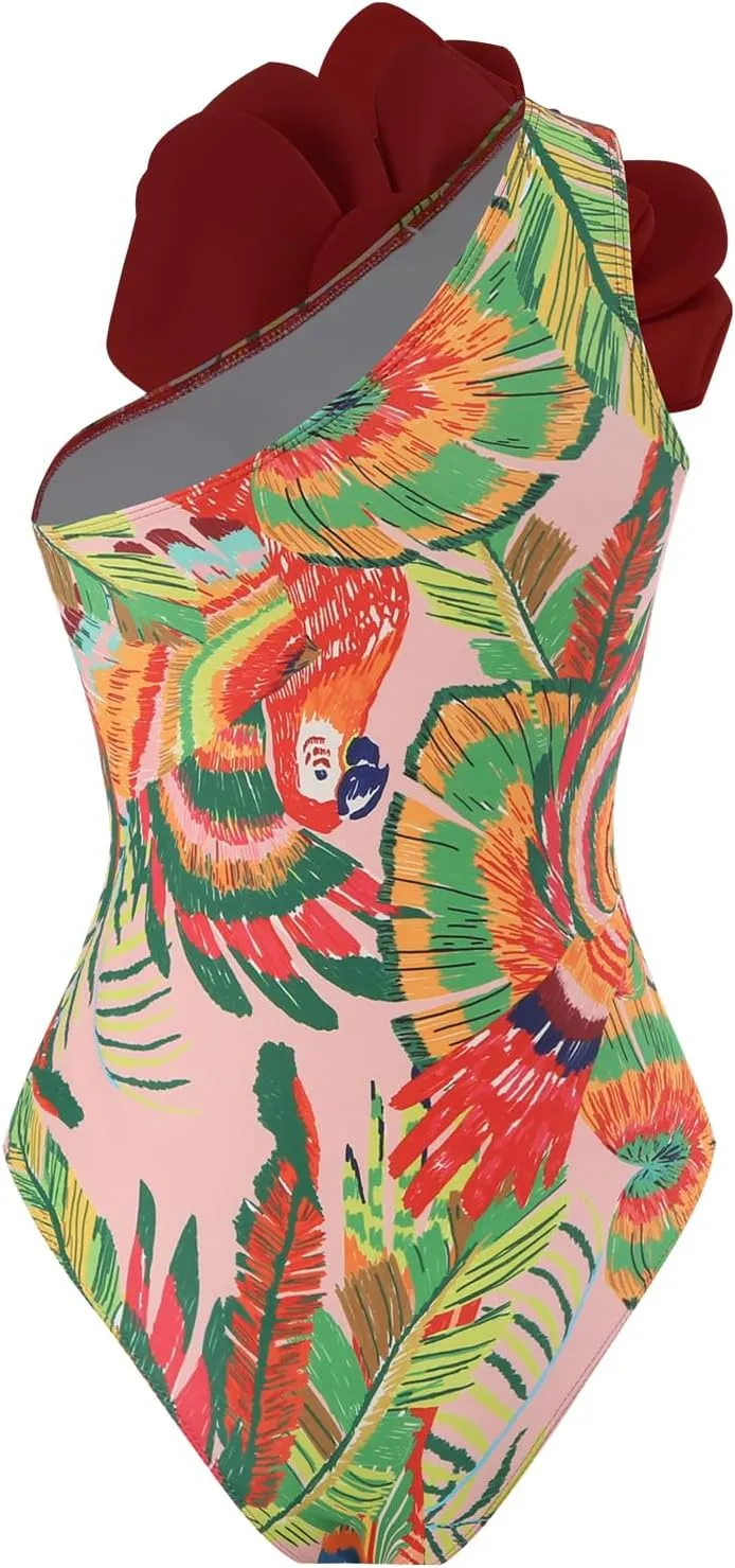 IDOPIP Women's One Piece Swimsuit with Beach Cover up Wrap Skirt Sarong Retro Floral Print Bikini Set Two Piece Bathing Suits