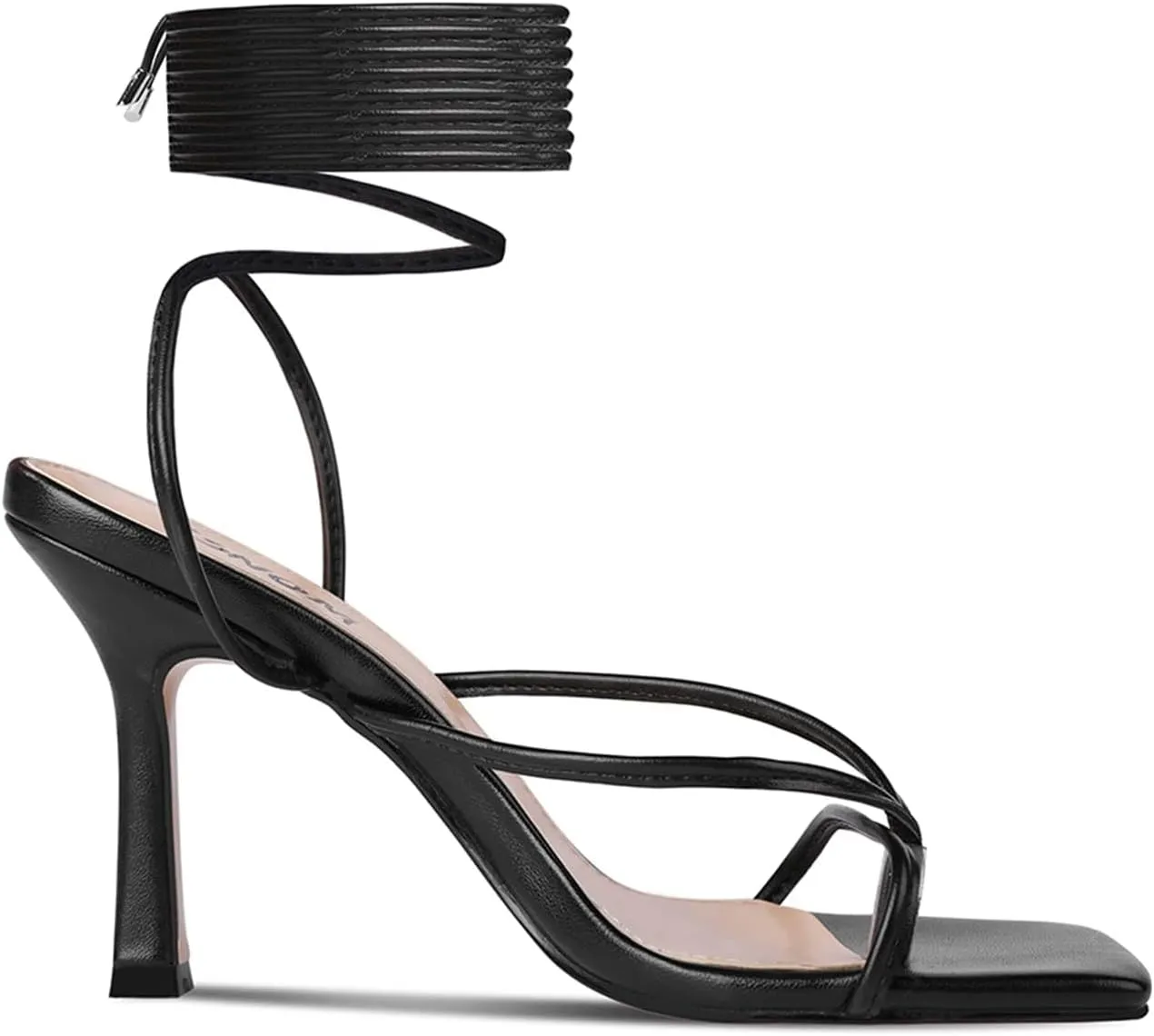 ISNOM Lace Up Heels Sandals for Women, Square Toe, Open Toe Thong, Stiletto Heels Design