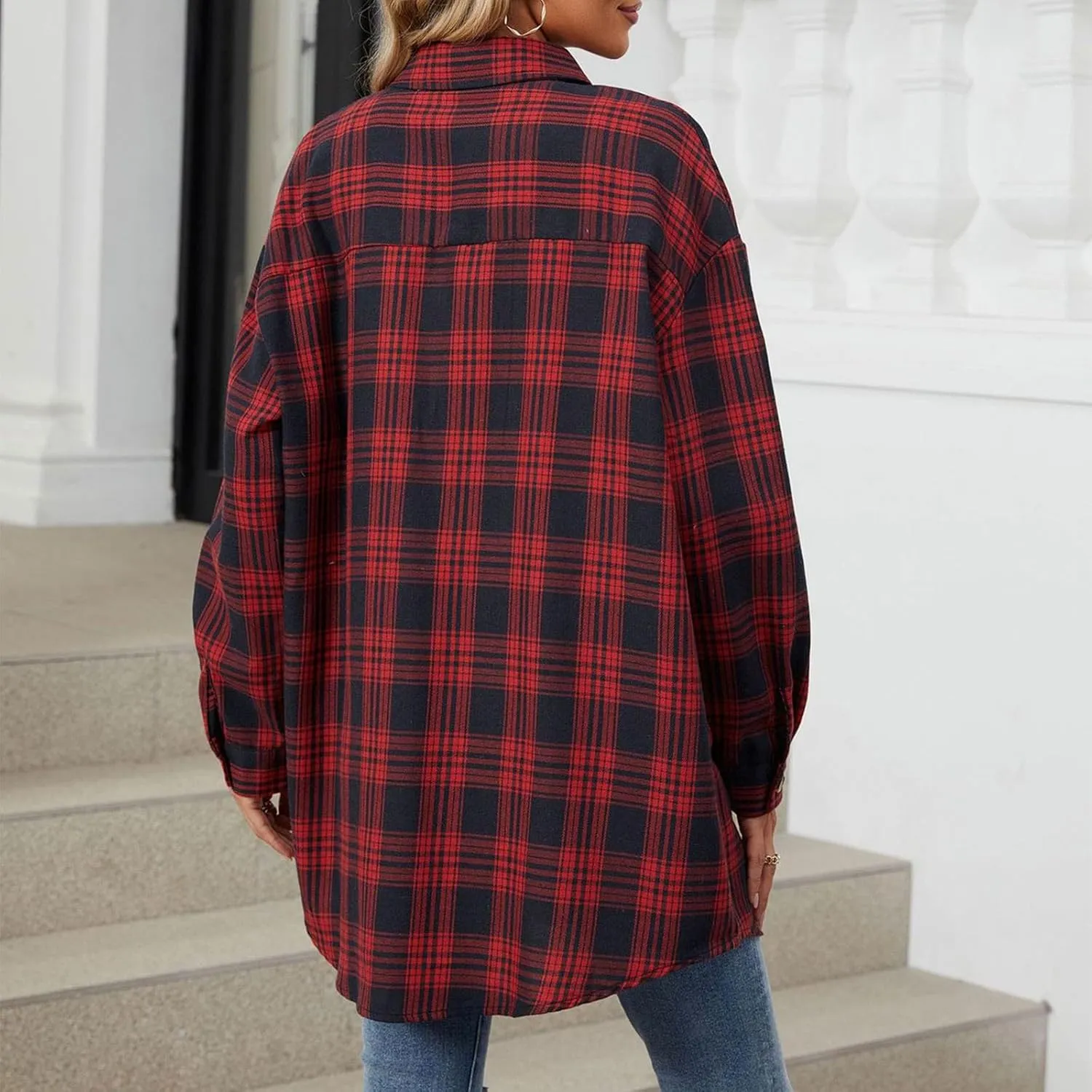 Jackets for Women Plaid Shacket Long Sleeve Button Down Jacket Coats with Pockets Spring Outfits for Women 2025