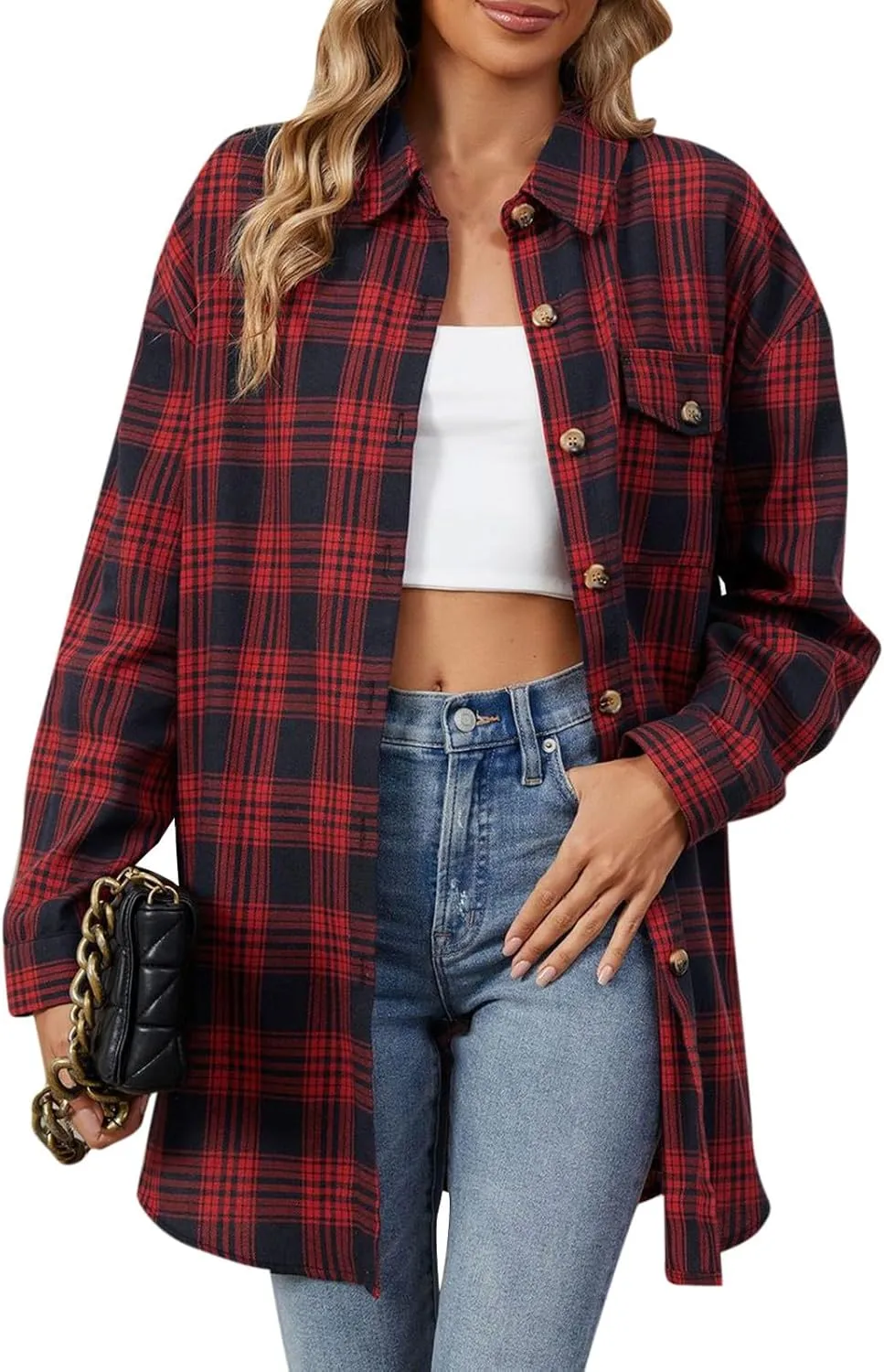 Jackets for Women Plaid Shacket Long Sleeve Button Down Jacket Coats with Pockets Spring Outfits for Women 2025