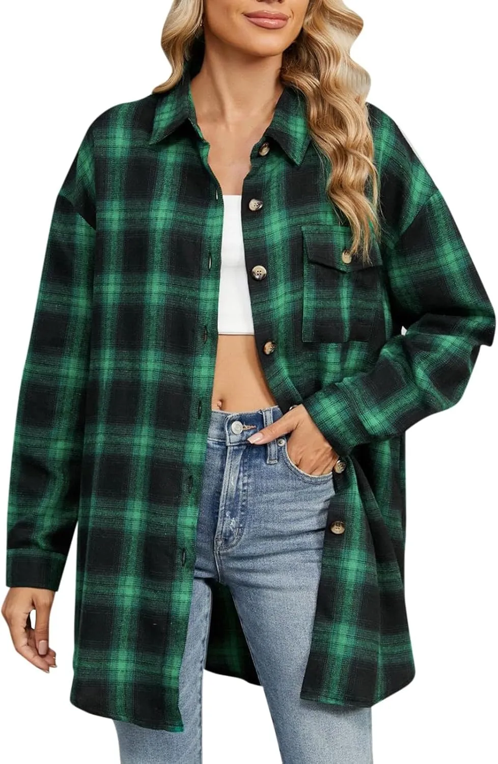 Jackets for Women Plaid Shacket Long Sleeve Button Down Jacket Coats with Pockets Spring Outfits for Women 2025