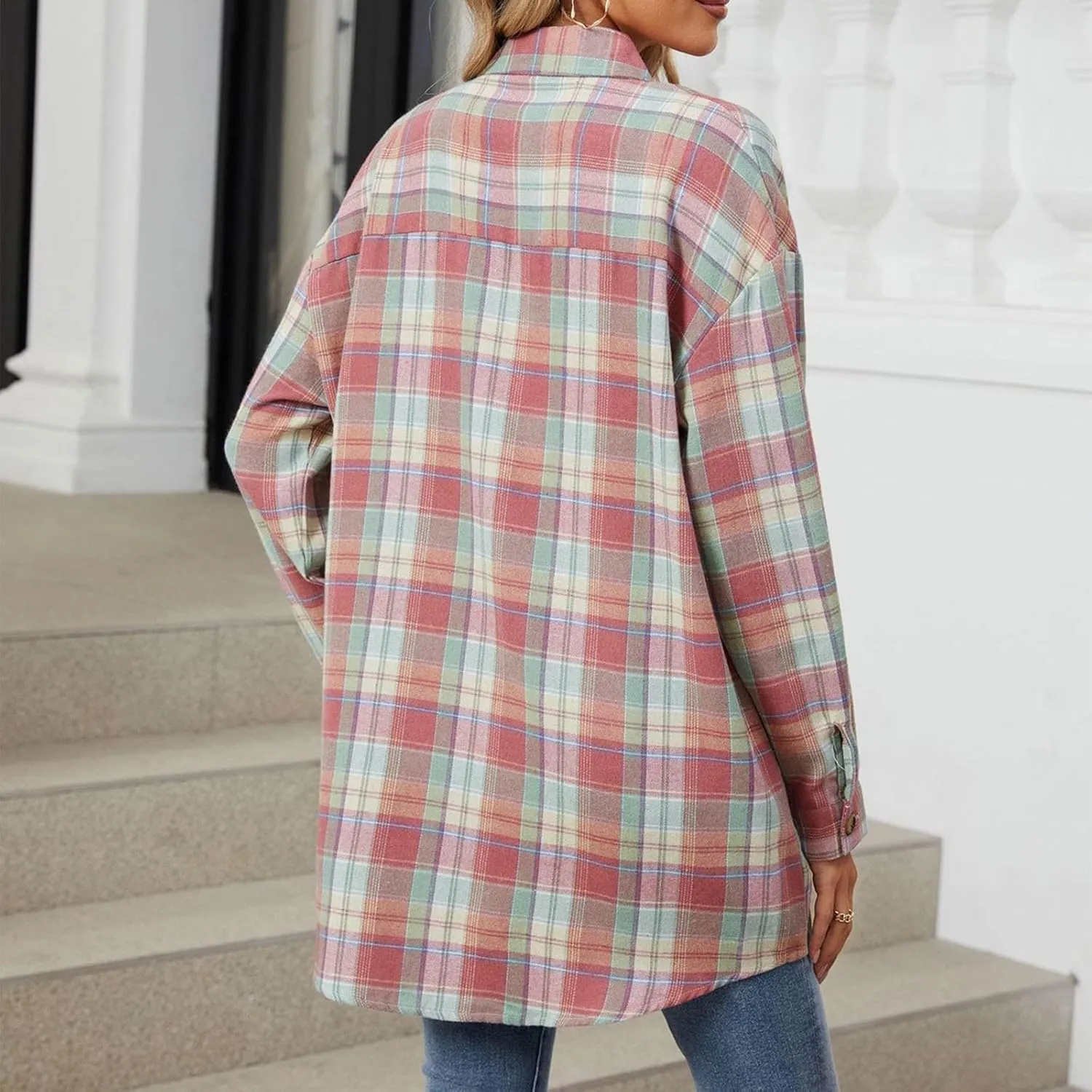 Jackets for Women Plaid Shacket Long Sleeve Button Down Jacket Coats with Pockets Spring Outfits for Women 2025