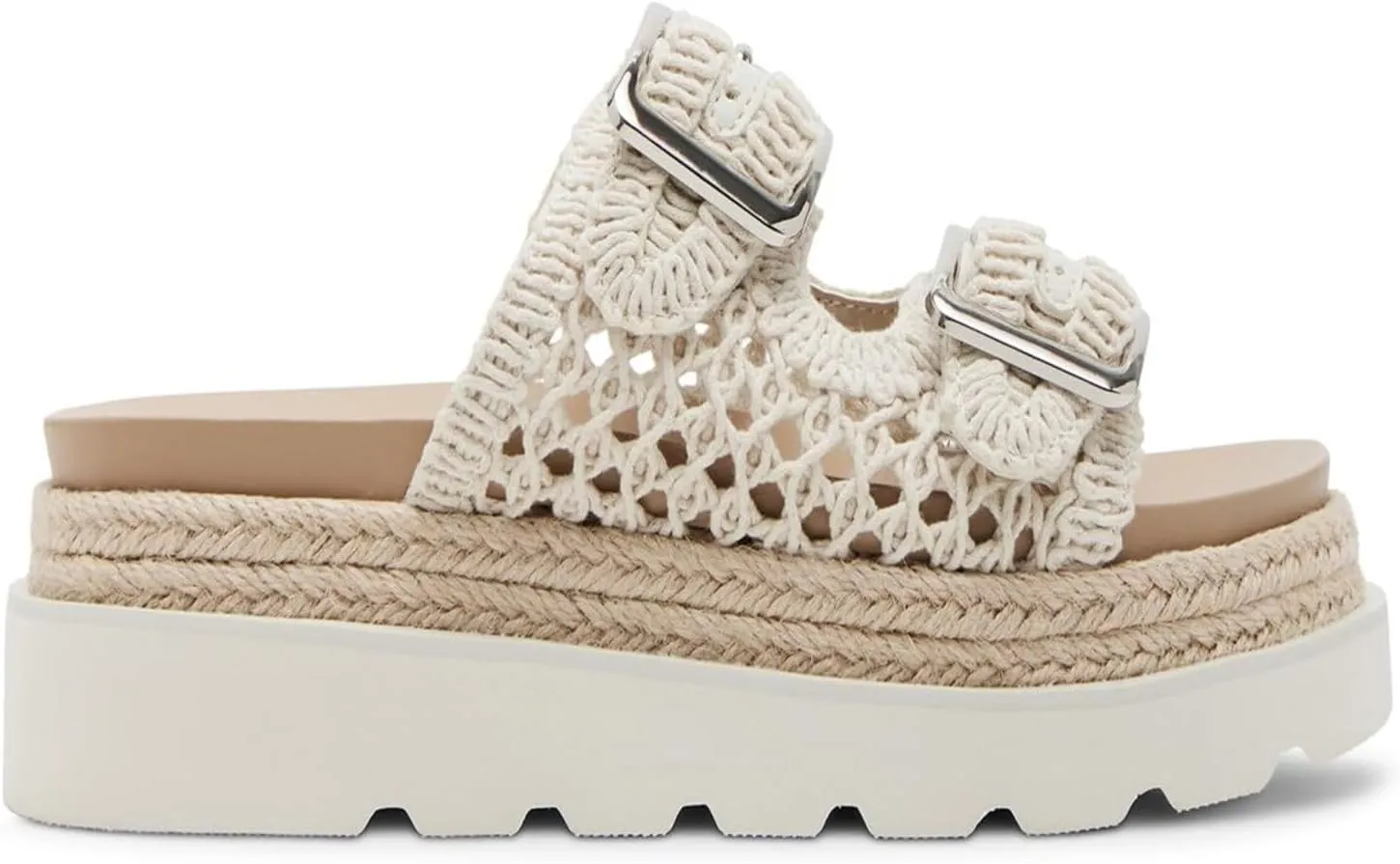 JORISTIMO Women's Raffia Platform Sandals Round Toe Double Buckle Buckle Strap Slip-On Flat Woven Summer Beach Shoes