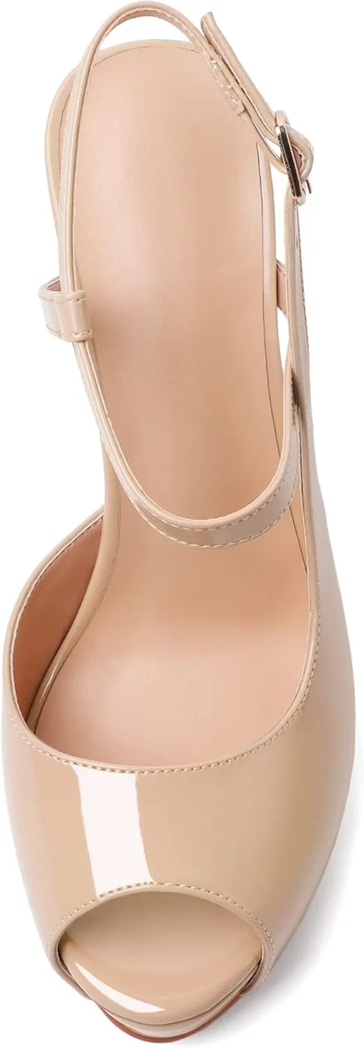 Joseywade Women's Platform Heel Pumps Slingback Peep Toe High Heel Sandals 5 Inch Stiletto Heel Party Dress Shoes
