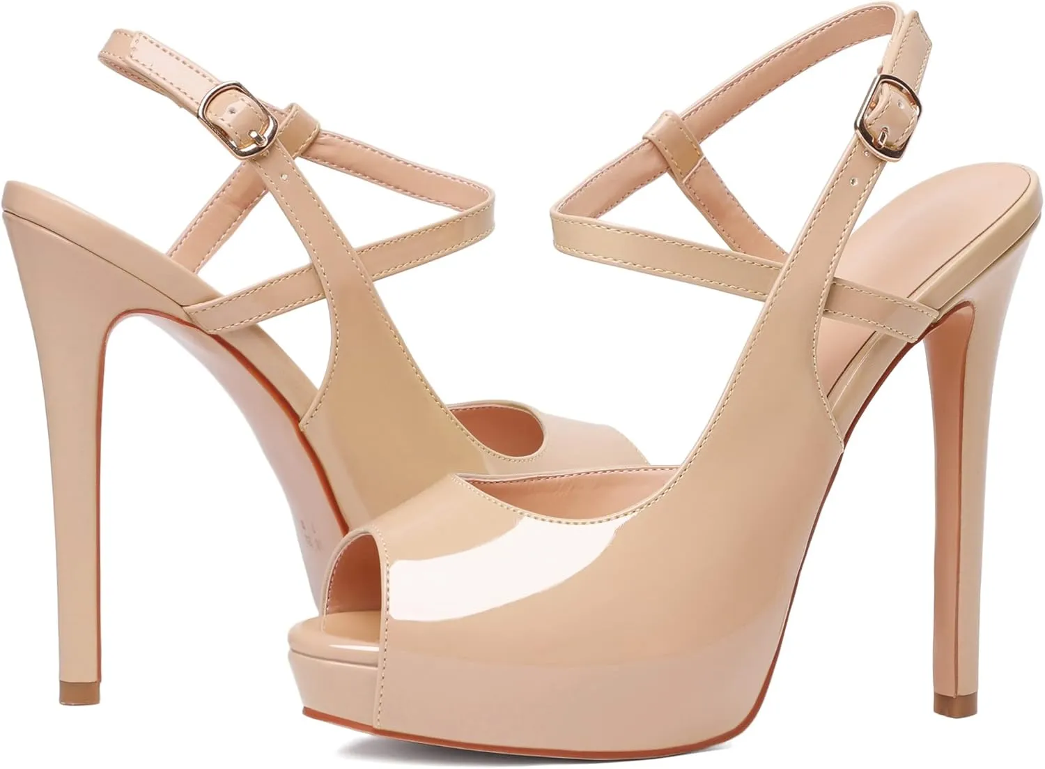 Joseywade Women's Platform Heel Pumps Slingback Peep Toe High Heel Sandals 5 Inch Stiletto Heel Party Dress Shoes