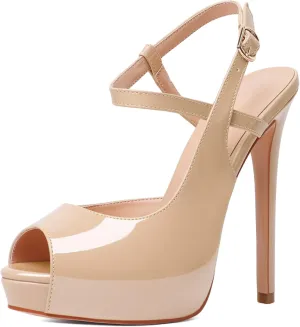 Joseywade Women's Platform Heel Pumps Slingback Peep Toe High Heel Sandals 5 Inch Stiletto Heel Party Dress Shoes