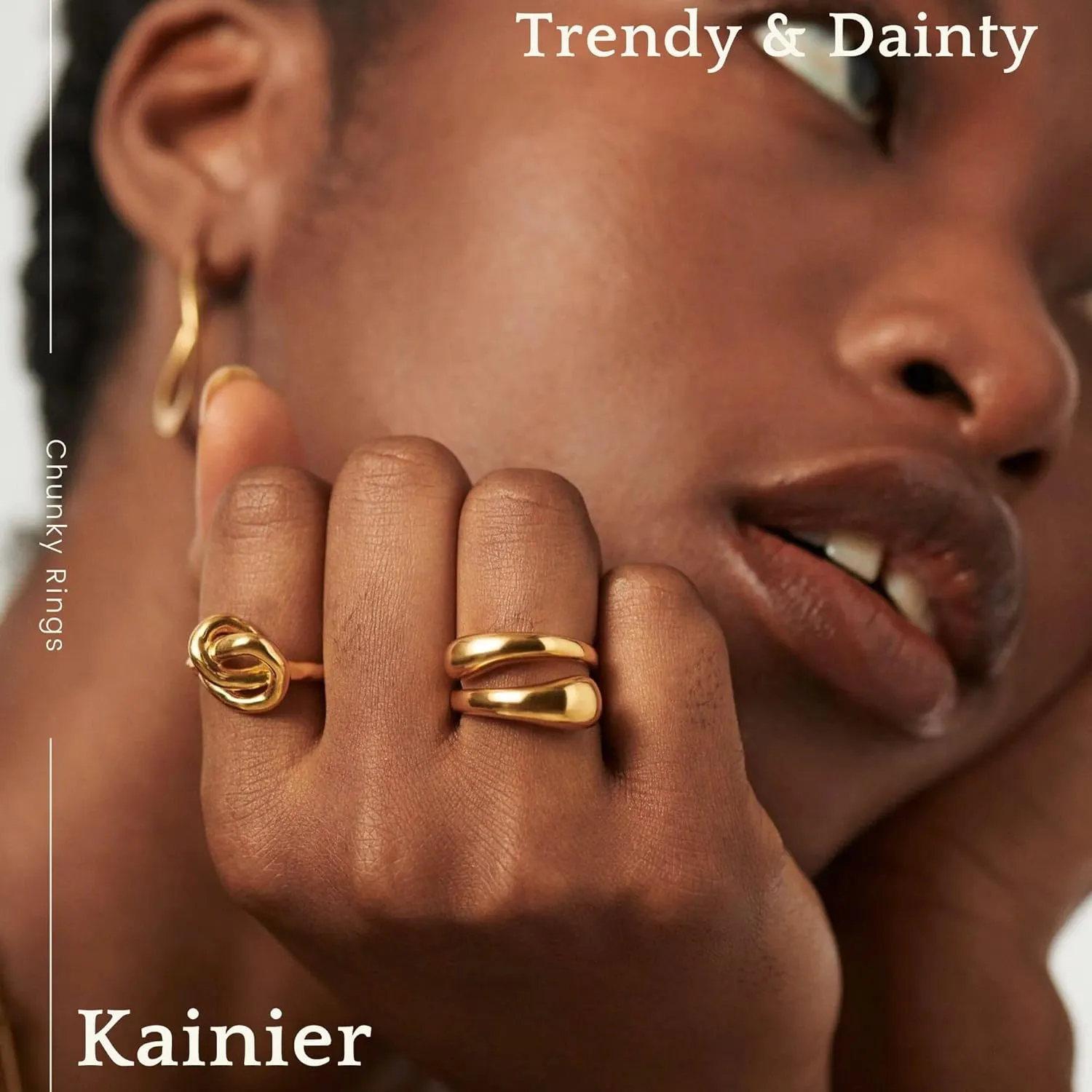 Kainier 14K Gold Chunky Rings for Women14K Gold Plated Dainty Radial Rings High Polish Statement Band Classic Double Twisted Ring Comfort Fit Size 5 to 10