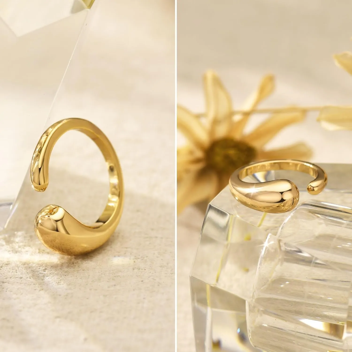 Kainier 14K Gold Chunky Rings for Women14K Gold Plated Dainty Radial Rings High Polish Statement Band Classic Double Twisted Ring Comfort Fit Size 5 to 10
