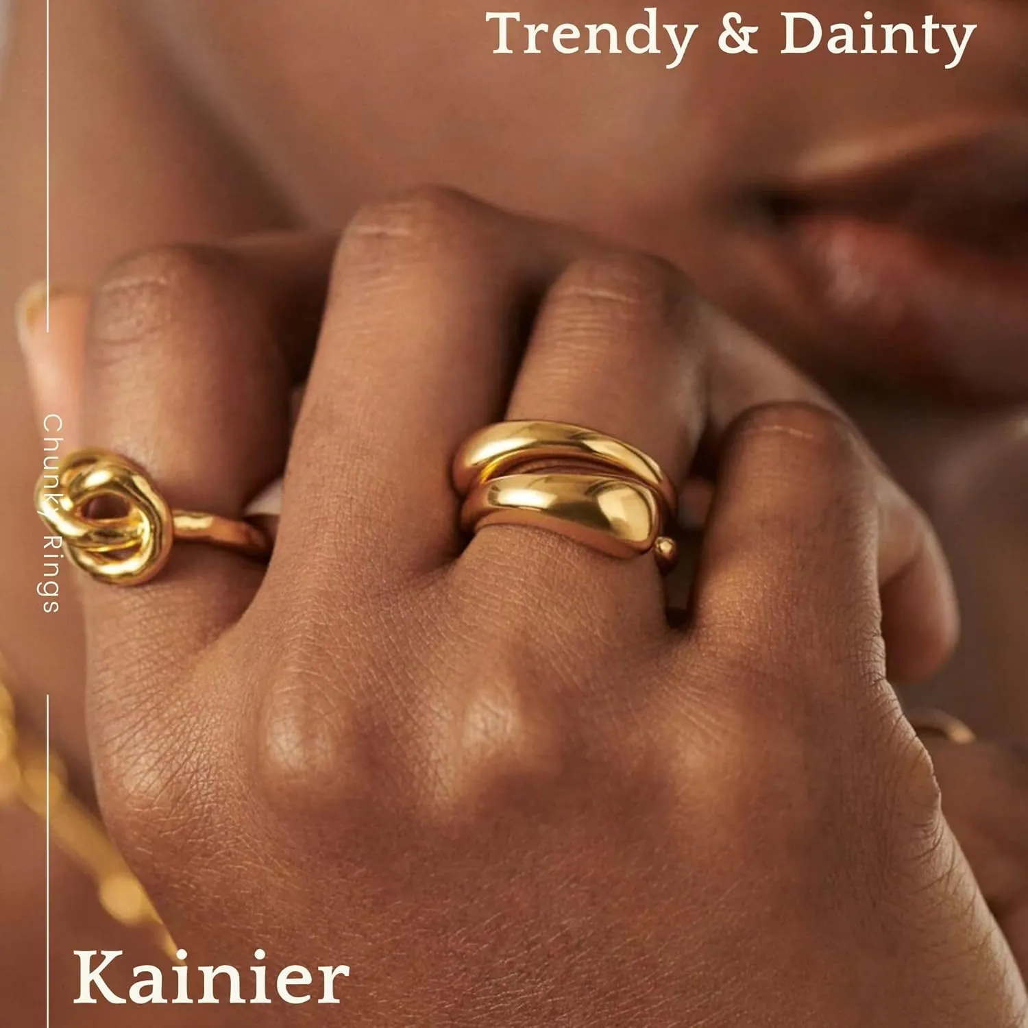 Kainier 14K Gold Chunky Rings for Women14K Gold Plated Dainty Radial Rings High Polish Statement Band Classic Double Twisted Ring Comfort Fit Size 5 to 10