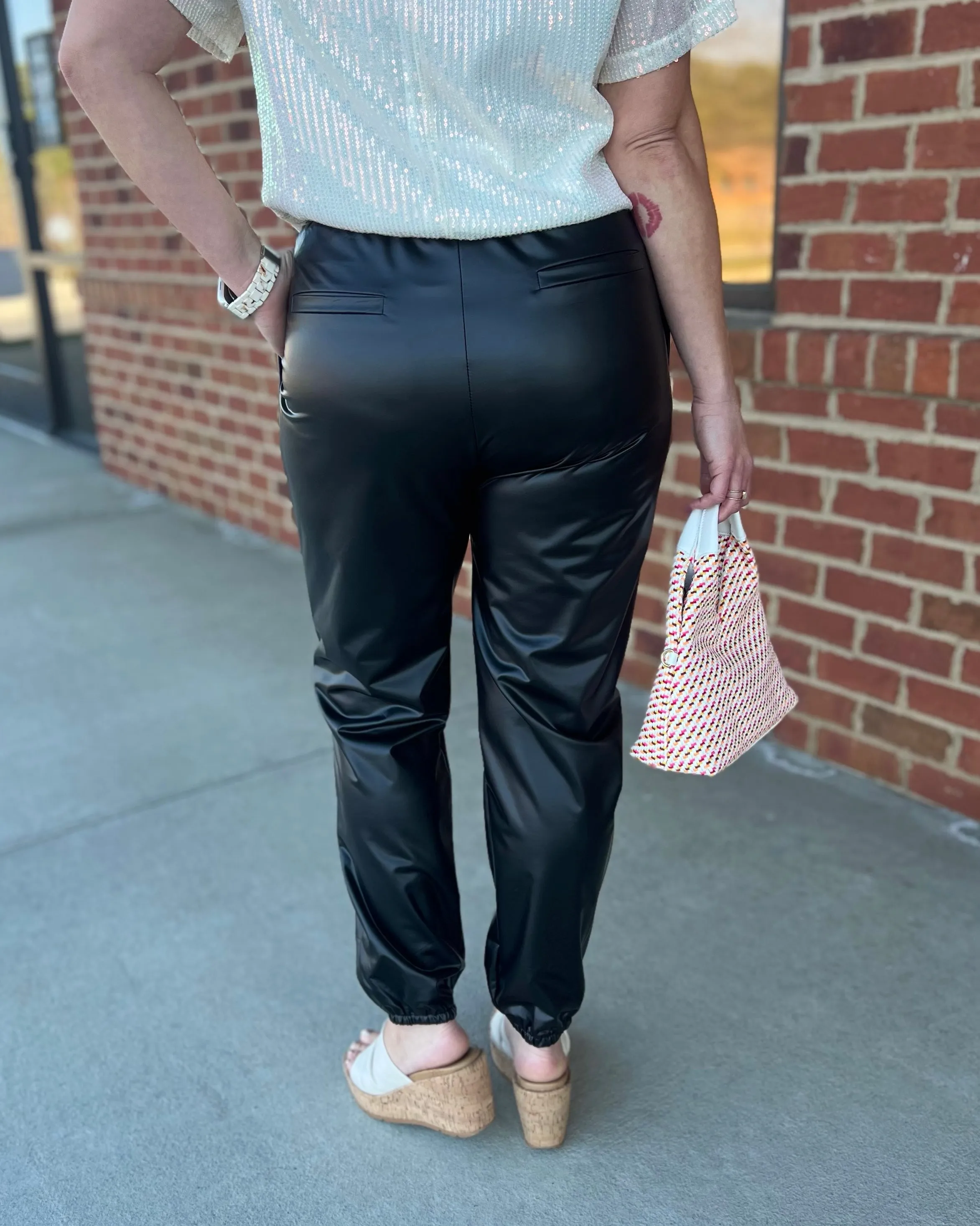 Kendall Faux Leather Jogger Pants in Black FINAL SALE