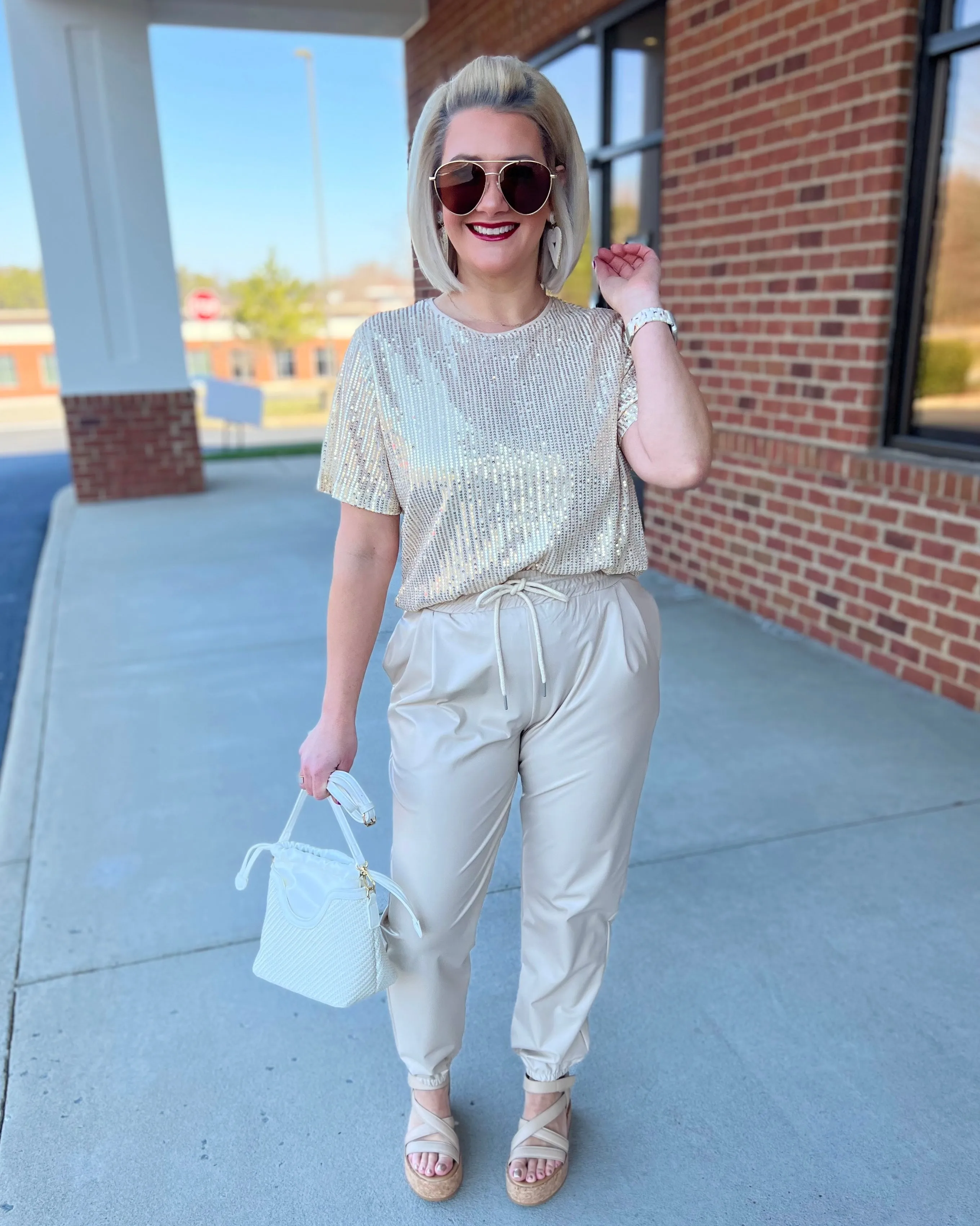 Kendall Faux Leather Jogger Pants in Ecru FINAL SALE