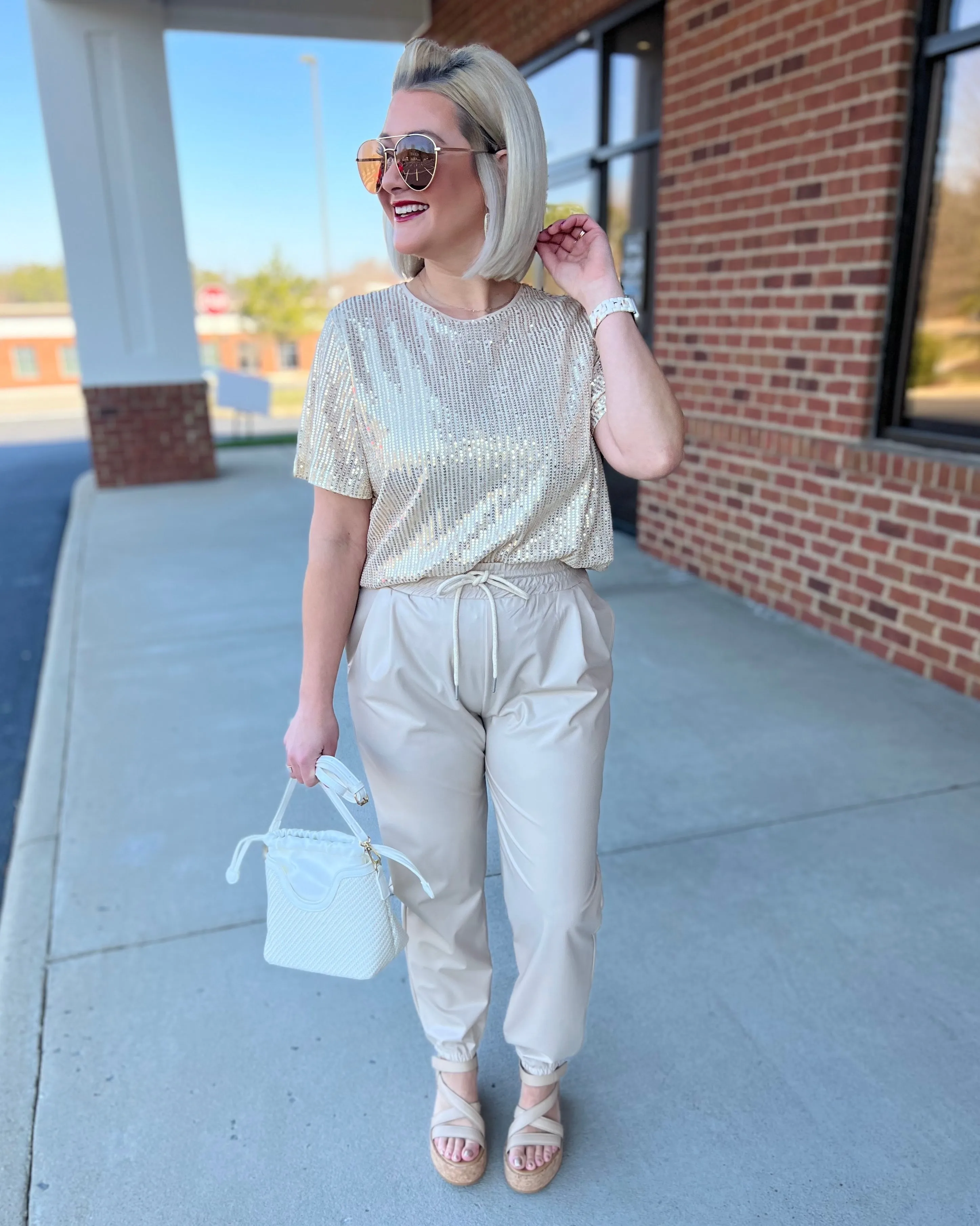 Kendall Faux Leather Jogger Pants in Ecru FINAL SALE