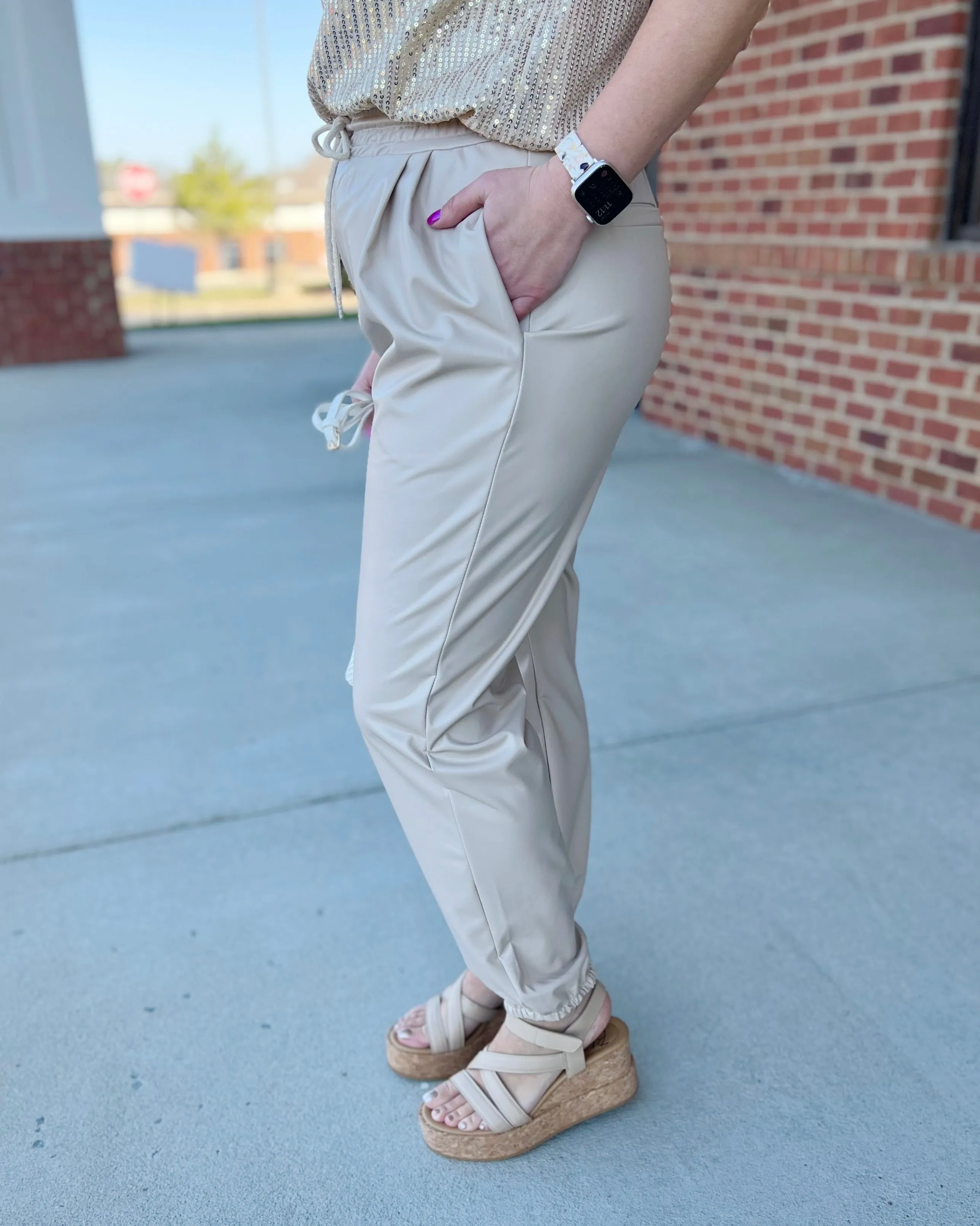 Kendall Faux Leather Jogger Pants in Ecru FINAL SALE