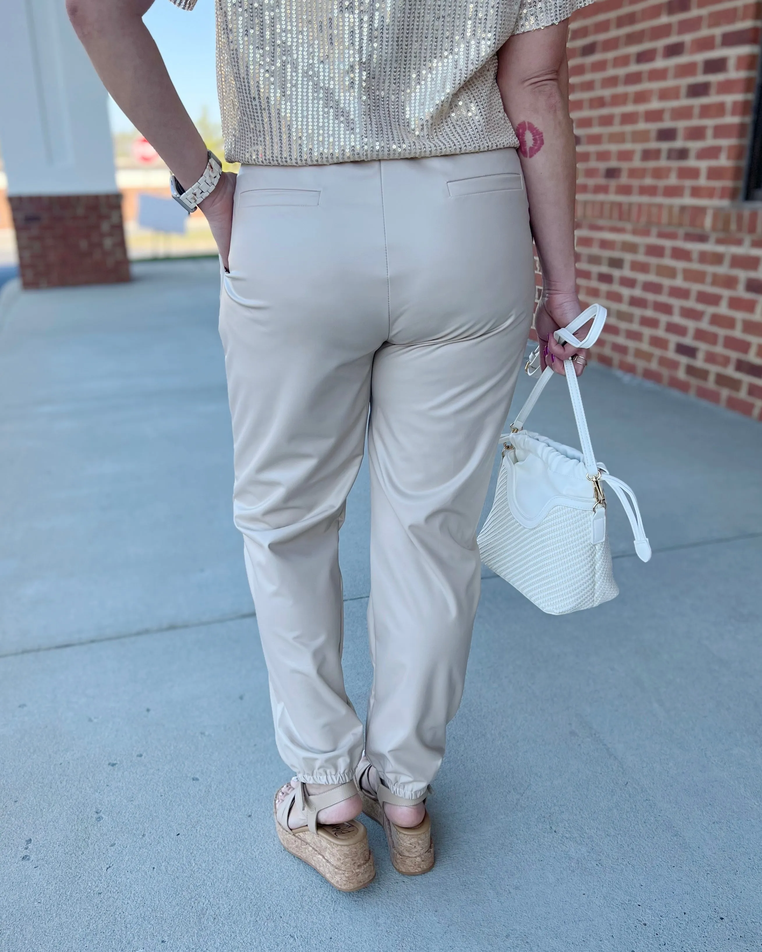 Kendall Faux Leather Jogger Pants in Ecru FINAL SALE