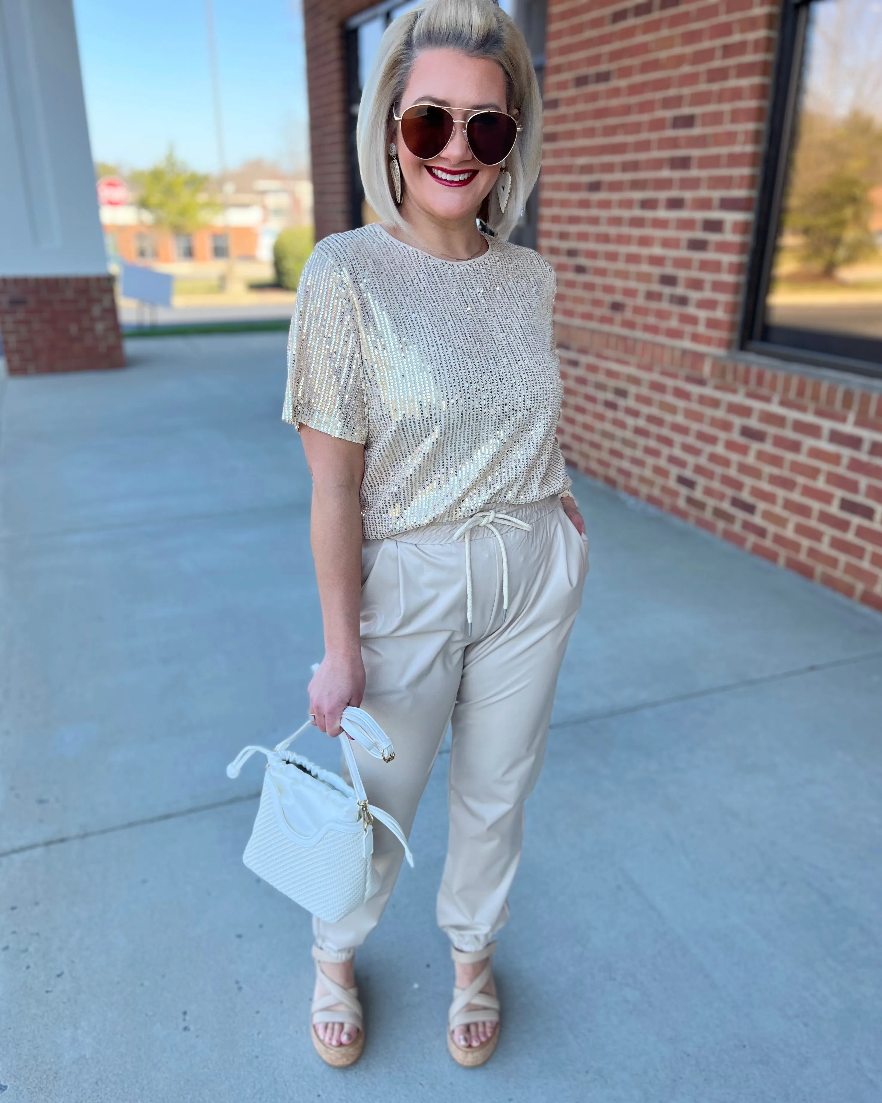 Kendall Faux Leather Jogger Pants in Ecru FINAL SALE