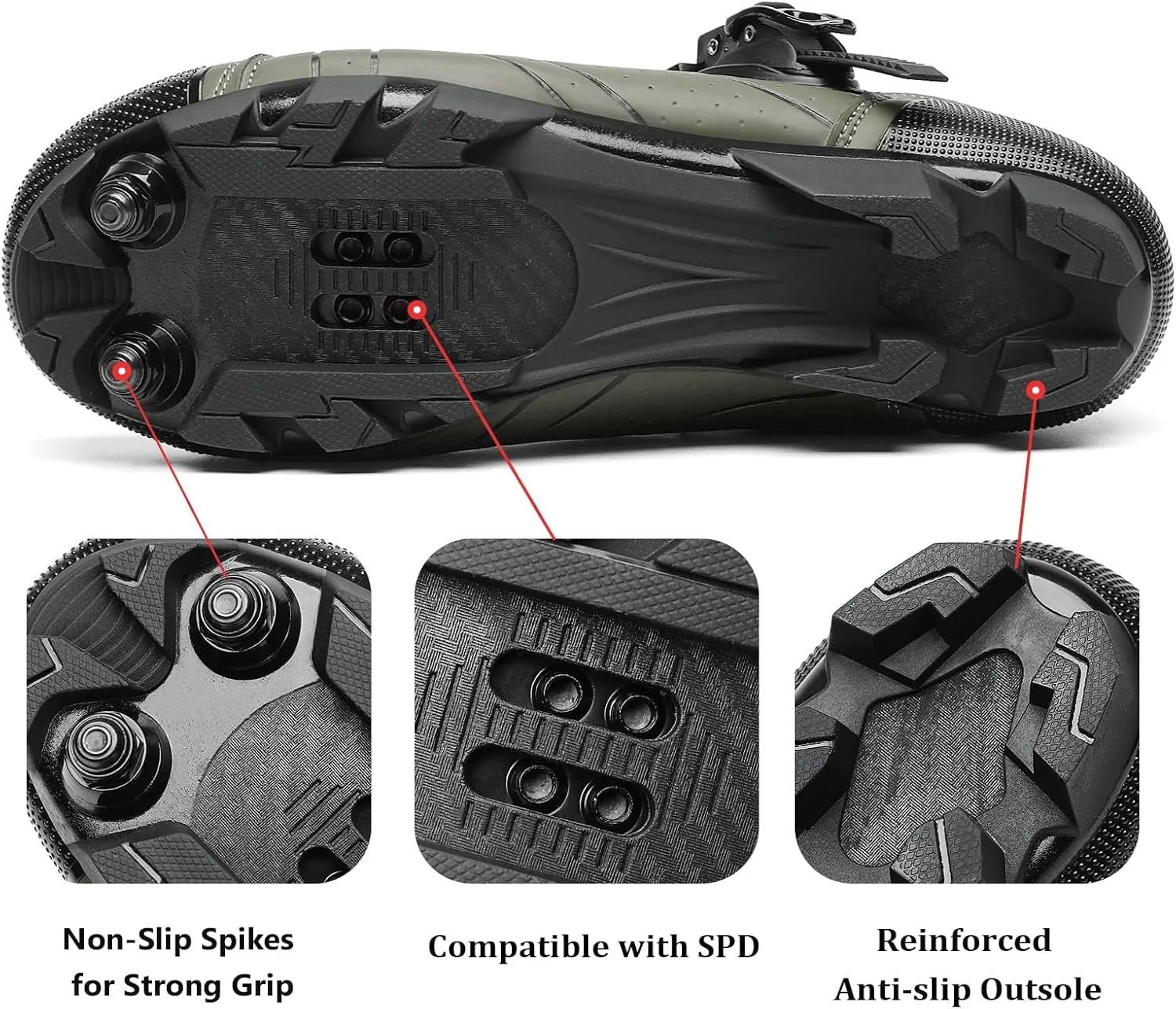KESCOO Mens Mountain Bike Shoes with 2-Bolts SPD Cleats Included, Cycling Shoes with Quick Ratchet Buckle Indoor Outdoor Riding Biking