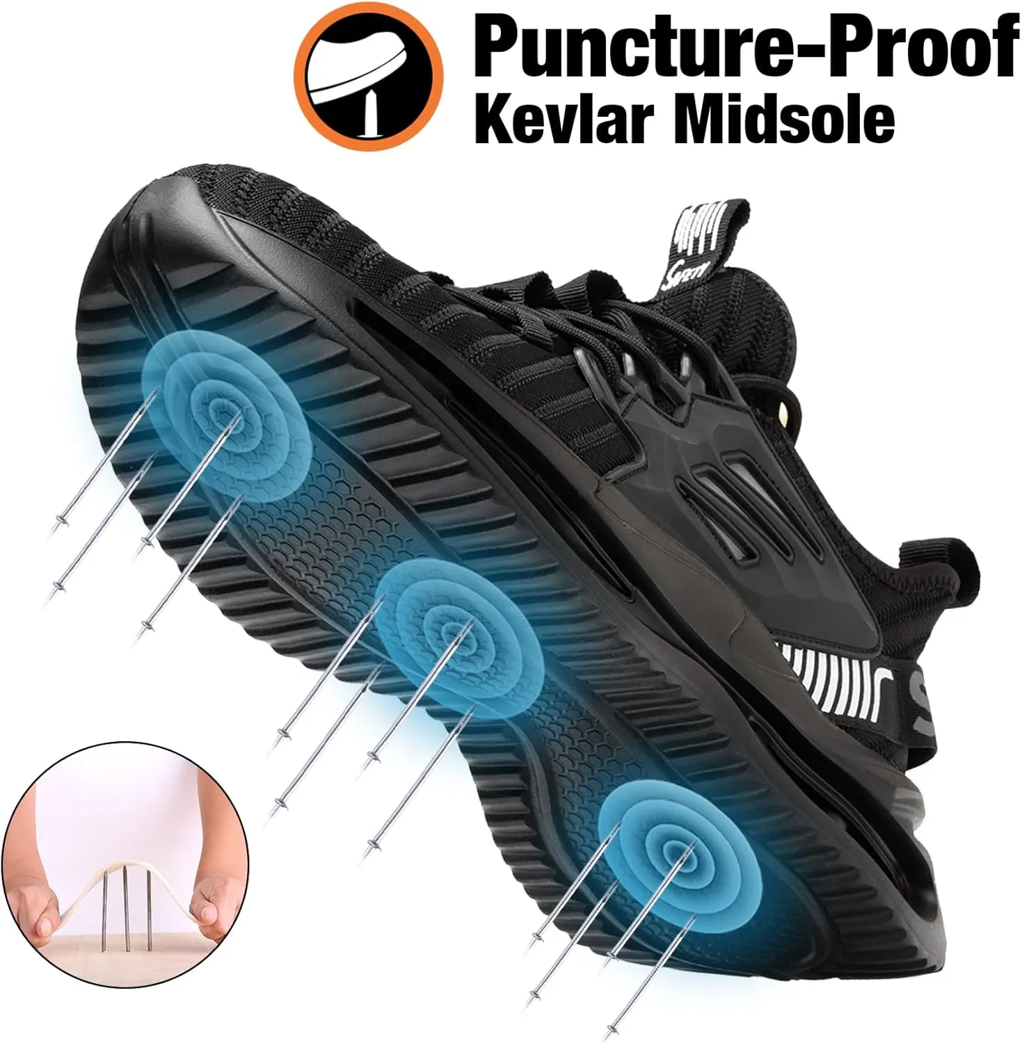 Kezhiho Steel Toe Shoes for Men Lightweight Comfortable Breathable Work Shoes Puncture Proof Slip Resistant Fashion Sneakers Indestructible Construction Industrial Safety Shoes