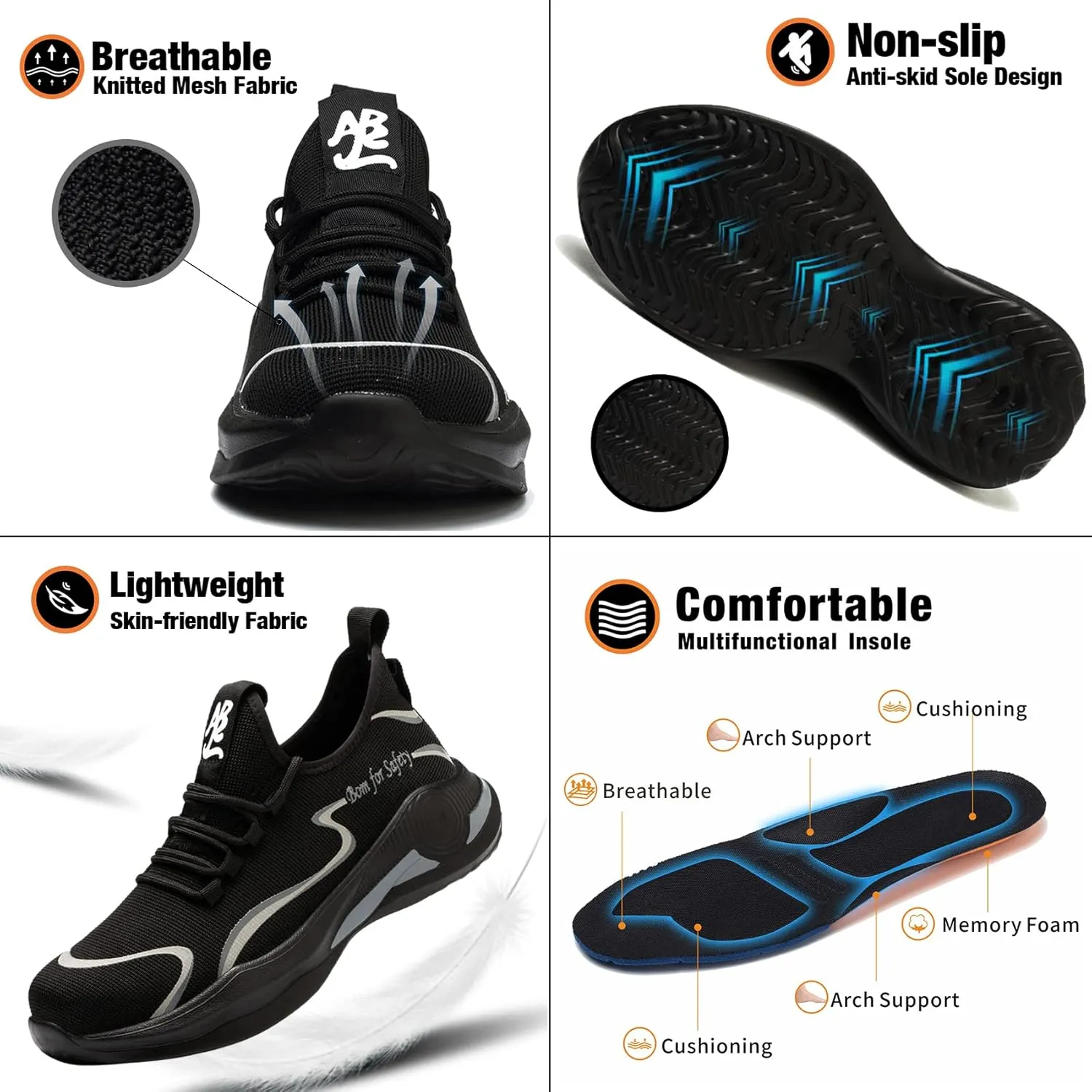 Kezhiho Steel Toe Work Shoes for Men Lightweight Comfortable Slip Resistant Puncture Proof Safety Shoes Breathable Indestructible Construction Industrial Sneakers