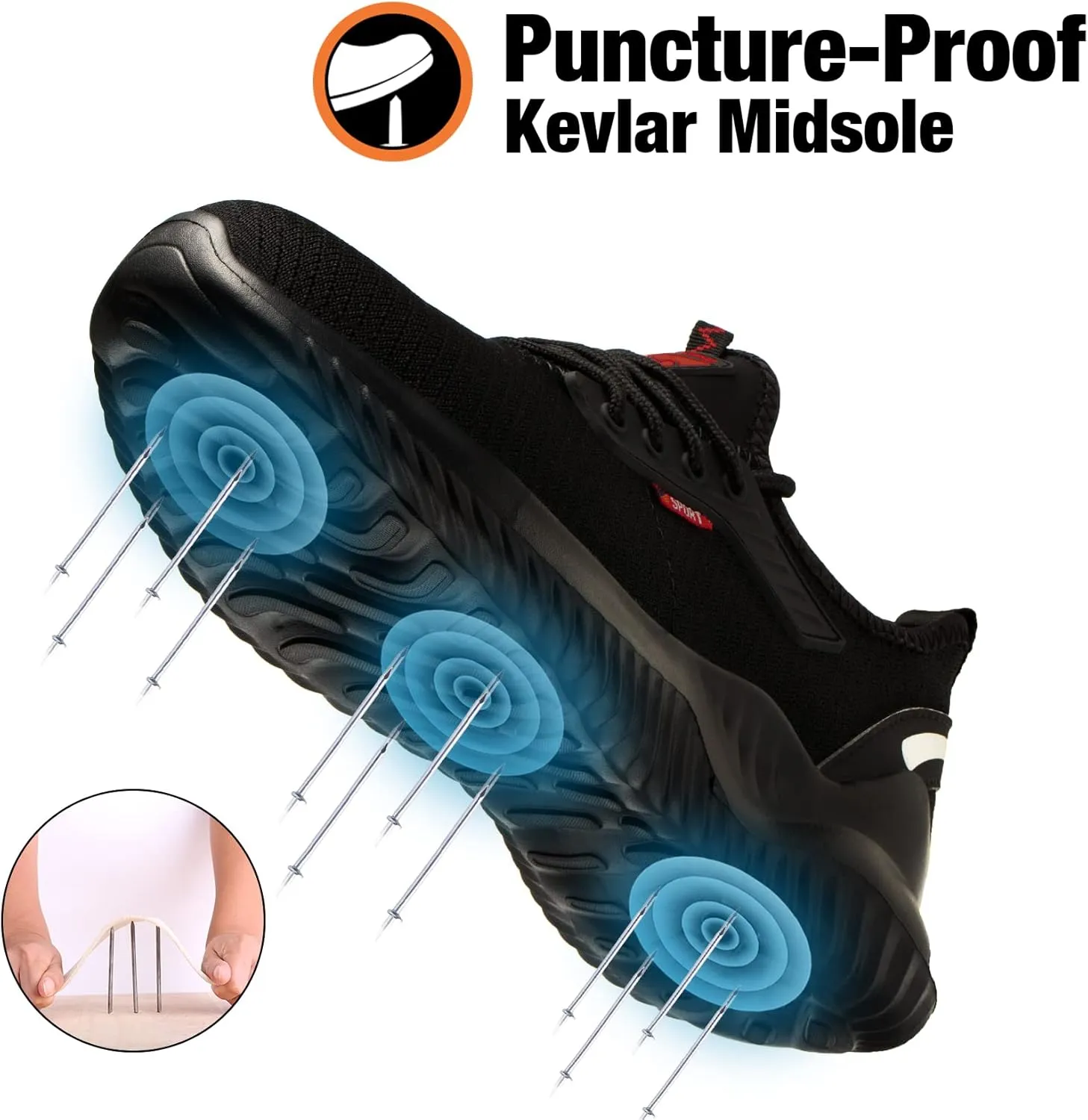 Kezhiho Steel Toe Work Shoes for Men Lightweight Comfortable Slip Resistant Puncture Proof Safety Shoes Breathable Indestructible Construction Industrial Sneakers
