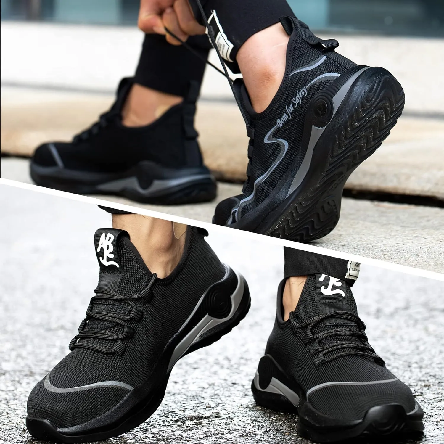 Kezhiho Steel Toe Work Shoes for Men Lightweight Comfortable Slip Resistant Puncture Proof Safety Shoes Breathable Indestructible Construction Industrial Sneakers